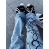 سراويل جينز للسيدات أمريكان عتيقة المطرز قبالة النساء في الشارع في الشارع الهيب هوب فضفاضة ساق مستقيمة الساق على نطاق واسع
