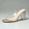 Тапочки, продающие высокие каблуки женские сандалии ПВХ материал кристалл прозрачные сексуальные летние туфли Большой размер 34-48