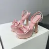 2023 Spring/summer New Super Waterproof Platform Bow Silk Decoration Thin Buckle High Heel Shoes Sandals for Women