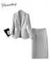 İki parçalı elbise yitimuceng ofis bayanlar bayanlar 2024 Tek Düğme Turn Blazers İnce Yüksek Belli Etek Takımları