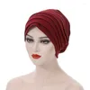 Ethnic Clothing Muslim Women Pleated Hijab Turban Cap African Auto Gele Headtie Aso Oke Nigeria Headscarf Bonnet Beanies Hat Headwear