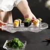 プレート長方形の皿合計板ガラス寿司透明ディナーデザート薄暗いトレイスナックsashimi