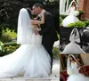 Luxurious 2015 Vintage Lace Mermaid Wedding Dresses Sexy Backless Bridal Gowns Spaghetti Straps Sequins Tulle Puffy Skirt Vestidos9443185