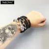 Brins Bracelet Bracelet Black Obsidian Beads 925 Sterling Dragon Ring Fine Bijoux Rebel Street Punk Fashion Gift for Men Women