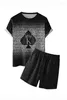 Мужские спортивные костюмы Spades k Print Fashion 3D Poker 2pcs Set Set Shirt Sets Sets O-образные шорты Tees.
