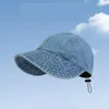 Szerokie brzegowe czapki Summer dla kobiet kubek kruszenia przeciwsłoneczny Sunhat jeansowy tkanina dyskietna składana słodka okręta na zewnątrz, regulowane regulowane gorros