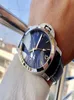 2020 Luxe automatische beweging 44 mm Watch Men Blue Dial Glass Back Leather Band Montre Homme2220239