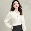 Women's Blouses 2024 Spring Summer Women Beige Silk Shirts For Office Lady Oriental Retro Style Tops Elegant Bamboo Pattern Jacquard Shirt