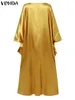 Casual Dresses Women Satin Silk Dress VONDA Summer Bohemian Maxi Sundress 2024 Elegant Floral Printed Loose Long Sleeve Party Robe Femme