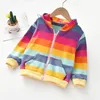 Autumn Baby Girls Hoodie Jacket Barntröja Skjorta Rainbow Stripe Lång ärm Tshirt Barn Toppar Dragkedja Sweatshirt Child Coat 240323