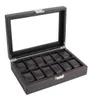 Outad 12 Slots Carbon Fiber Watch Box Jewelry horloge display opslaghouder rechthoek zwart lederen case6976116