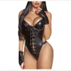 Latex läder sexig underkläder v hals nackar bodysuit plus size kvinnor ihåliga underkläder erotiska dräkter porrkorsetter rygglösa