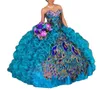 2019 New Peacock Embroidery Ball Gown Quinceaneraドレスクリスタル15年間甘い16プラスサイズのページェントプロムパーティーガウンQC10343038064