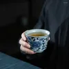 Tazas platillos 95 ml de copa de té de cerámica azul y blanco porcelana chino