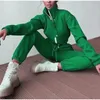 Casual Stand Collar Jumpsuits Women Autumn Winter Zipper Long Sleeve Outfit Solid Loose Drawstring Rompers Tracksuits 240402