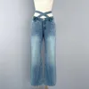 Frauen Jeans 2024 Frühling handgefertigt Blume Low Rise Cross Gürtel Weitbeinhose Mode hundert hochwertige Hosen Y2K