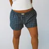 Kvinnors shorts strandstil pläd lounge kvinnor sommar avslappnad elastisk midja bred ben lös boyshort botten 00s retro y2k pyjamas byxor