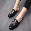 Slippers Summer Round Head Half Sandals Black Breathable Handcarved European And American Fashion Shoes Men's Sizes 38-45 Fr