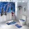 シャワーカーテン雪だるまエルクパターン防水クリスマスカーペットトイレカバーセットバスカーテンマットノンスリップラグバスルーム