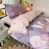 KUUP KAWAII RABBIT Gedrukte bed Set Bloemdeksel deksel kussensloop Beddengoedset Kawaii Let Quilt Cover Single Queen King Size 240320