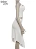 ワークドレス女性の短いスカートセットは、カジュアルなスタイルの女性で織られたノースリーブトップのトップとペアになった白い膝の長さを特徴としています