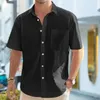 Camisas casuais masculinas Men Button-Down camisa elegante gola de lapela para baixo para o Summer Office Beach Use Cor Solid Logo Fit Short curto