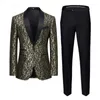 Men's Suits Large Size 7XL Business Banquet Suit 2 Piece Blue / Black Pink Fashion Men Luxurious Wedding Blazer And Pant