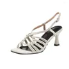 Kleiderschuhe französische Stil Frauen Sandalen Retro Ladies Peep Summer Frühling Vintage Roman Gladiator auf Ferse 6,5 cm Größe 41