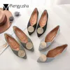 Casual schoenen rond metalen gesp breien flats vrouw comfortabele ballerina slip op puntige teen loafers stretch wevende vrouwen plus maat 40-43