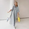 Summer Long T Shirt Solid Color Dresses Women Streetwear Crew Neck Casual Loose Top Fashion Short Sleeve Basic Robe Vestidos 240326