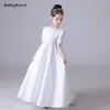 Dideyttawl White Puff Jupe Elegant Flower Girls Robe For Wedding Party Courtes Couettes Junior Bridesmaid Robe 240326