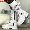 Botas para caminar botas Hebilla Hedle Chunky Heel Platform Rock Kpop Combate oscuro Mujer