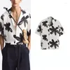 Blusas femininas tinta e lavar camisas de flores escuras para homens Moda Graphic White Chiffon Blouse Cuba Colar Button Up Shirt Hawaiian Summer