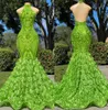 Olive Green Mermaid Prom Dresses Sexy Backless Lace Appliques Flowers Halter Neck 2K23 Black Girls avond feestjurken Arabisch vest3985297