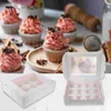 Opslagflessen 4 stks cupcake dozen helder venster bakkerij doos met 12 gaten inzetstukken cake verpakking