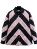 Damengrabenschichten Baumwolljacke Revers Short Lose Fit Color Collision V Stripe Print Design warm und komfortabel 2024 Winter 1111