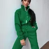 Casual Stand Collar Jumpsuits Women Autumn Winter Zipper Long Sleeve Outfit Solid Loose Drawstring Rompers Tracksuits 240402