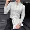 Spring Highen Stripe à manches longues à manches longues Men Coréen Slim Fit Business Dress Shirt Men Streetwear Social Party Shirt M-4XL 240327