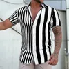 Camicia da uomo a strisce 3D a strisce 3d tees a maniche corte estate camicia da spiaggia girata girare cucchiai casual camicetta uomo abbigliamento 240323