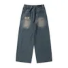 Перфорированные залаченные джинсы для мужских нищих хип-хоп, персонализированные свободные широкие штаны с прямыми ногами, американская тенденция повседневных брюк