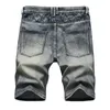 Zomer stretch korte denim jeans heren borduurgaten