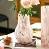 Vase 1PCピンクガラスヒョウプリントVase Hydroponic FlowerPlanter Living Room Tabletop Decoration