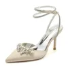 High Heels Wedding Shoes for Bride Pointed Toe Ankle Cross Strap Satin Pumps Sandals forEngagementBridal 240322