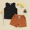 Clothing Sets Toddler Baby Boy Summer Clothes Plain Color Sleeveless Pocket Tank Top Elastic Waist Shorts Set Cotton Casual Outfit