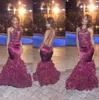 Romantiska rosblommor Bourgogne Mermaid Sexy Prom Dresses 2016 Backless Tafta Crystal Lace Prom Dress Lace Sheath Dance Evening G1030547