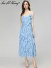 Sukienki zwyczajne Seasixiang Designer Spring Long Dress Women Spaghetti Pasp Slewale Balfles Elegancka impreza Backless