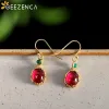 Boucles d'oreilles S925 Boucles d'oreilles en corson rouge ovale en argent