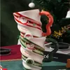 Tassen kreativer Chirstmas mit Deckel Paaren 3d Cartoon Spray Skulptur Keramik Wasser Milch Kaffeetassen Kinder Frühstücks Frühstück Tassen Geschenke