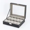 Boîtes de montres 6/10 / 12 Girds Organisateur en cuir PU Grey / Café / Beige avec vitrines Affiche de rangement pour et bijoux