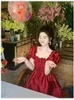 Party Dresses HEYDRESS 2024 Satin Solid Puff Sleeve Women Princess Dress Lady Square Collar A-line Mini Red Blue Birthday